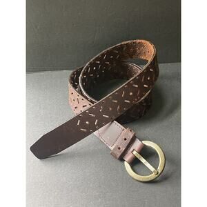 Womens Leather Belt SZ 2X Brown Leather Lasercut Western Cowboy Rodeo Up To 44”